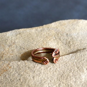 Adjustable Copper Ring, Stackable Hand Hammered, Oxidized, Wire Wrap, Healing Jewelry