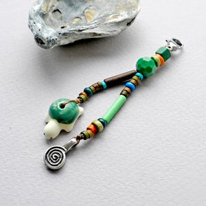 Bikini Turtle Waterproof Dangly Charm, Detachable Beaded Silver Clasp Beachy Motifs  Ocean Style Swimsuit Buckle, Purse Or Bag Accessory