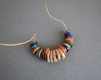 Long Coconut Necklace in earth tones