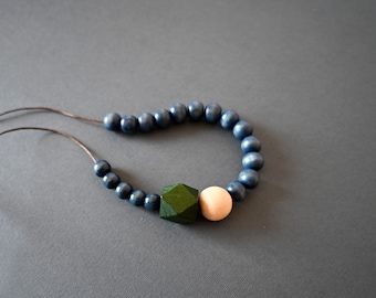 Blue and Green Wood Geometric Necklace