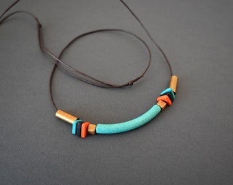 Turquoise Ceramic Tube Necklace