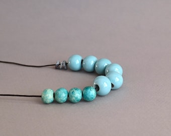 Aqua blue ceramic necklace with adjustable length