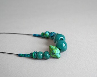 Teal Ceramic Necklace with adjustable length