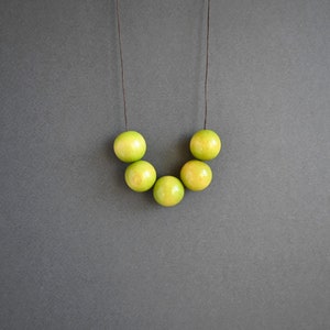 Apple Green wooden necklace with round beads and adjustable length image 2