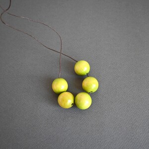 Apple Green wooden necklace with round beads and adjustable length image 4