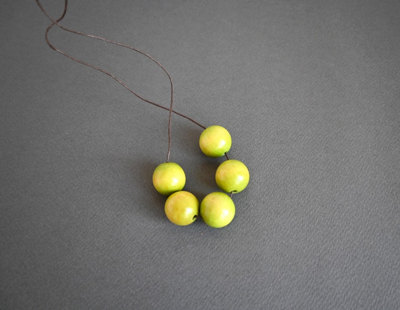 Apple Green wooden necklace with round beads and adjustable length image 4