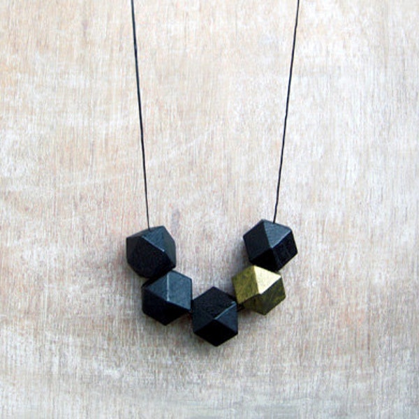 Geometric Necklace / Wooden Necklace/Black and Gold Necklace