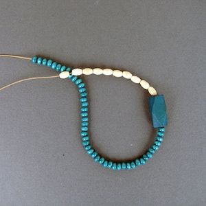 Teal wood tiny necklace with adjustable length