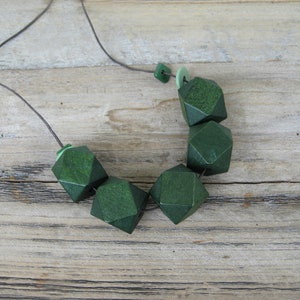 Dark green geometric necklace with wooden beads and adjustable length image 3