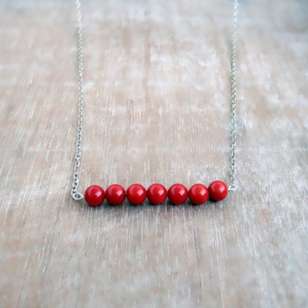 Red Coral Necklace, Birthstone Necklace, Tiny Necklace, Red Necklace
