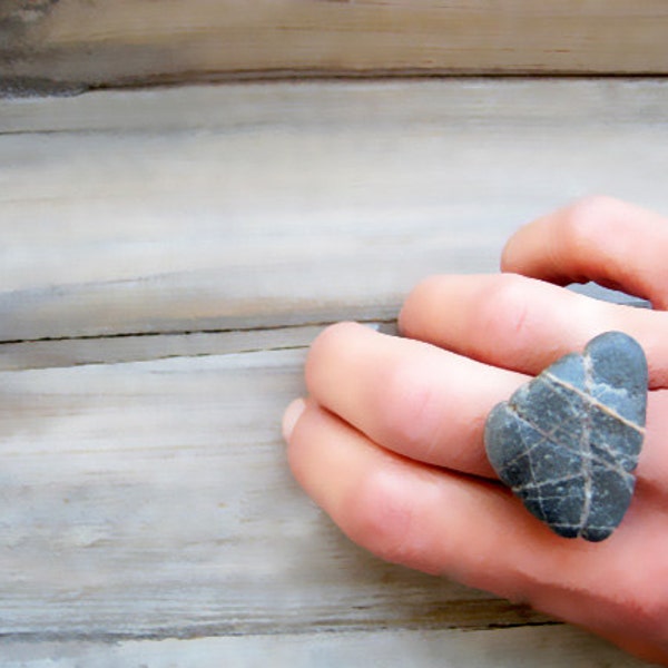 Pebble  ring - adjustable - Natural -Eco -Beach stone -Geometric