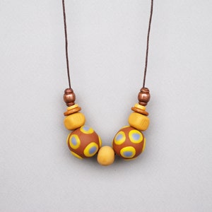 Polymer clay necklace, Handmade brown and yellow beads necklace