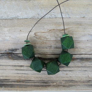 Dark green geometric necklace with wooden beads and adjustable length image 4