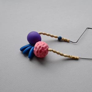 Pink purple clay necklace, Colorful handcrafted big bead necklace