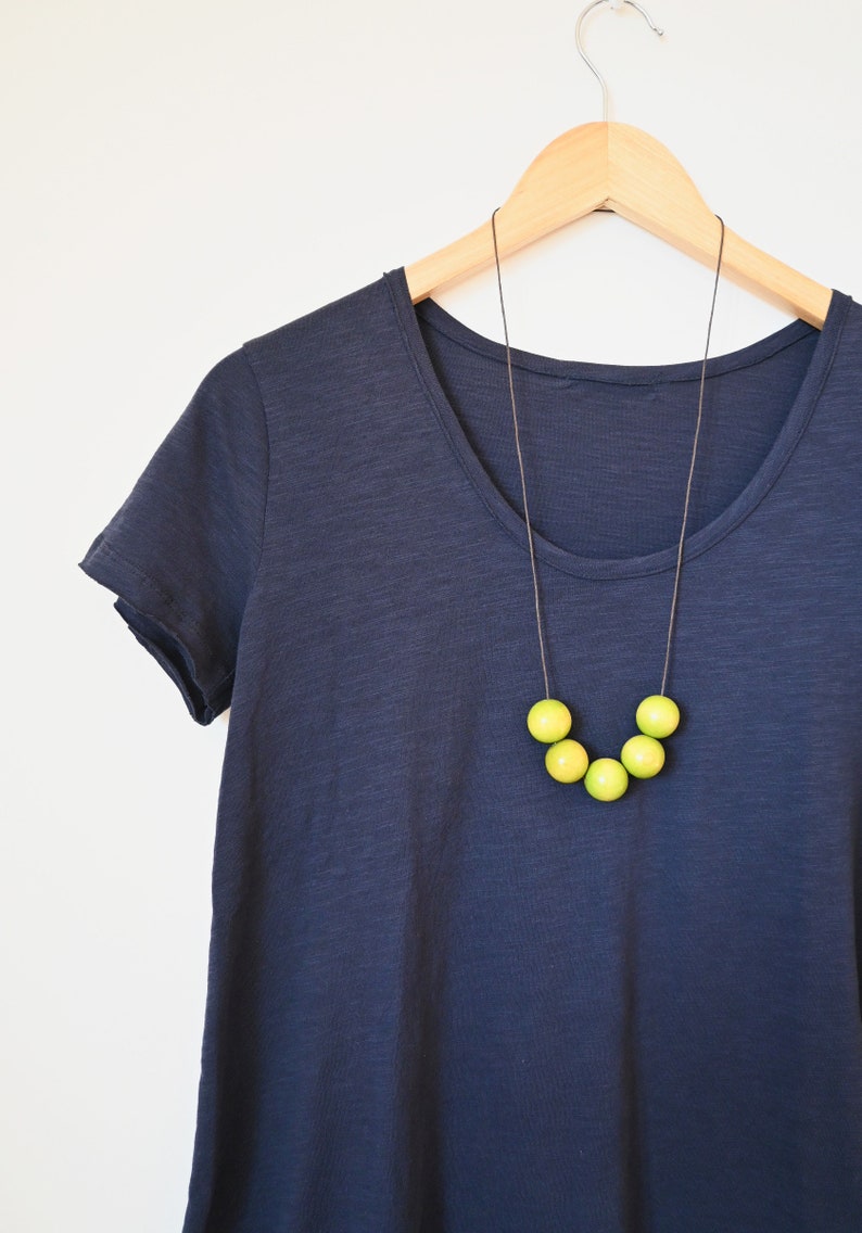 Apple Green wooden necklace with round beads and adjustable length image 6