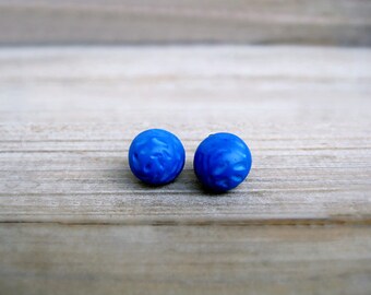 Tiny round  blue stud earrings from polymer clay