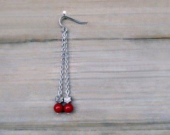 Red Coral and Rose Dangle Earrings, Birthstone earrings