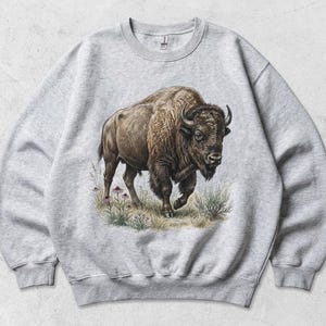 Vintage Bison Sweatshirt, 90s Wildlife Crewneck, Buffalo Western Sweater, Prairie Wilderness Gift, Rustic Outdoor Apparel