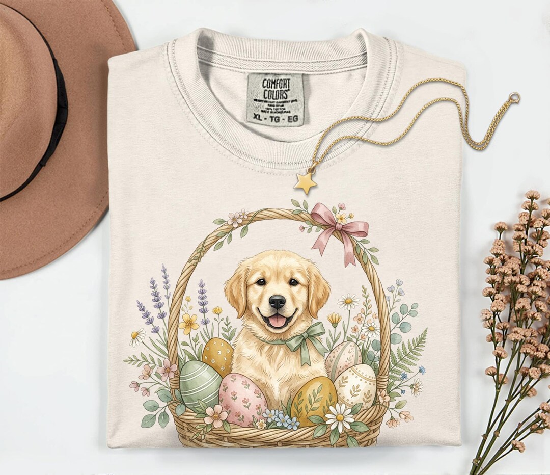 Golden Retriever Puppy Easter Basket Shirt, Cottagecore Spring Dog Tee ...