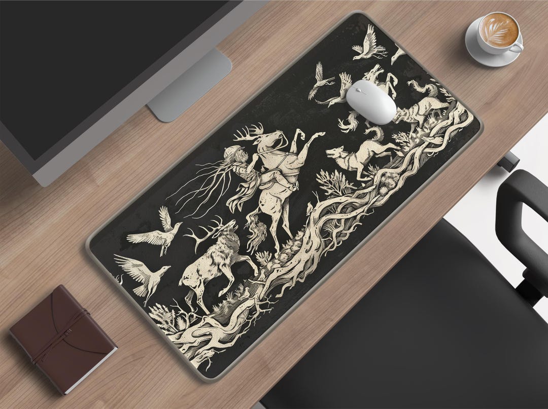 Wild Hunt Desk Mat | Medieval Folklore Engraving Art | Mythic Forest ...