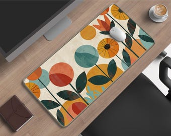 Botanische bureaumat uit het midden van de eeuw | Retro abstracte bloemen | Warm modern esthetisch werkruimtedecor