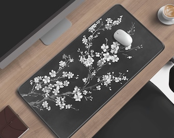 Tapis de bureau floral Sumi-e | Déco minimaliste d'espace de travail en fleurs d'encre