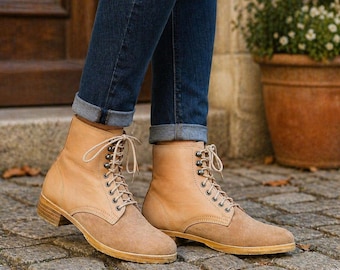 Botines de cuero M37 de la Segunda Guerra Mundial hechos a mano – Reproducción histórica de botas de combate / Estilo militar con cordones