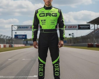 Traje de carreras CRG Karting ProfessionalGo Kart Racing Suit Mono de carreras inspirado en la F1 para deportes de motor Equipamiento de carreras personalizado para adultos y niños Verde neón y negro