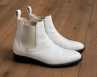 Witte leren chelseaboots | Stormtrooper-laarzen, nauwkeurig scherm Star Wars-cosplayschoenen / minimalistische enkellaarzen