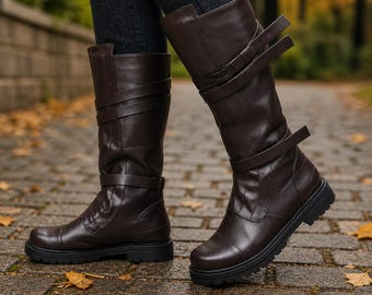 Medieval Steampunk Cosplay Long Black Boots | Men And Women /Pirate Shoes / Gothic Victorian Style Leather Boots