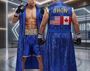 Conjunto de bata de boxeo personalizada para jóvenes y adultos, pantalones cortos y guantes de boxeo de regalo.