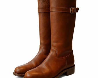 Botas de montar de cuero marrón hechas a mano para hombre / Botas altas de cuero ecuestre