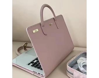Funda protectora para portátil de cuero sintético PU, funda rosa para portátil, funda para niñas, mujeres y bebés con asa, funda bonita para portátiles de 14 a 16 pulgadas.