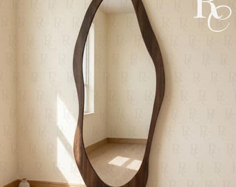 Unregelmäßiger gewellter Bodenspiegel Stehender oder montierter Wandspiegel, Ganzkörperspiegel, Boho Schlafzimmer-Garderobe, minimalistischer Schlafzimmerspiegel