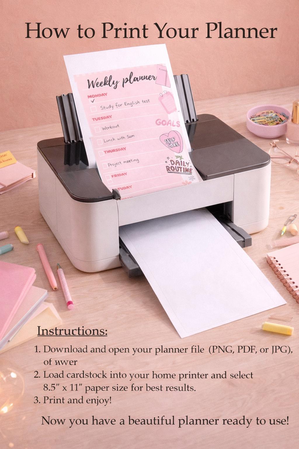 Cute Pink Weekly Planner | Printable Planner Sheet | Self Care & Goals ...