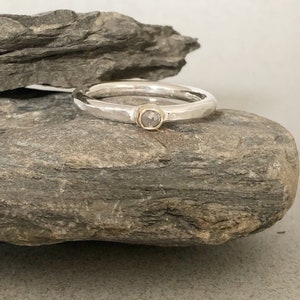 Diamond Ring - Rose Cut Diamond Ring in 9 Ct Yellow Gold Setting - Grey Diamond Ring