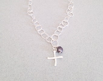 Sterling Silver Link Necklace - Cross Necklace - Artisan Necklace
