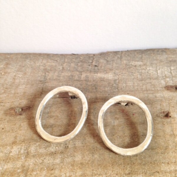 Silver Hoop Earrings - Solid Silver Hammered Circle Earrings