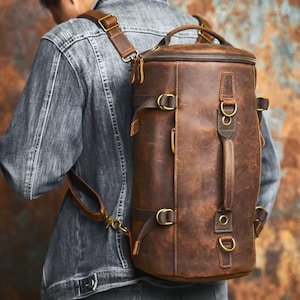 Genuine Leather Vintage Backpack, Men's Travel Rucksack, Handmade Satchel Bag