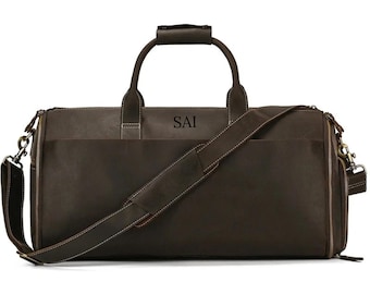 Leather Duffle Bag Handmade Full Grain Travel Weekender  Overnight  Duffle with shoe compartment