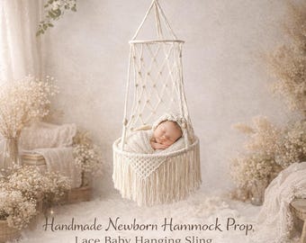 Hamaca de encaje hecha a mano para recién nacidos, accesorio rústico para fotografía.