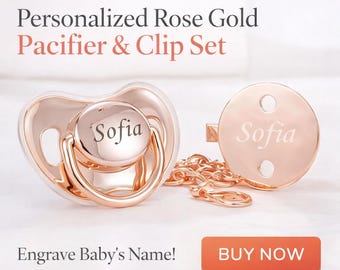 Chupete personalizado con brillo y clip dorado: chupete personalizado sin BPA, regalo de lujo para baby shower, recuerdo único para recién nacidos.