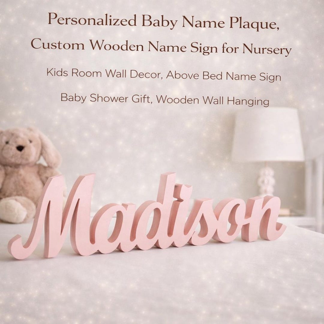 Personalized Wooden Name Plaque, Custom Nursery Wall Decor, Baby Shower ...