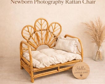 Silla cama para fotografía de recién nacidos hecha a mano / Accesorio de cesta retro con cojín / Accesorio para estudio fotográfico de bebé