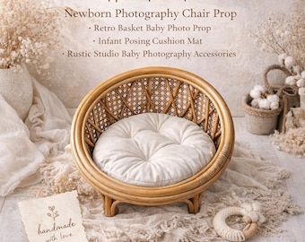 Silla de fotografía para recién nacidos hecha a mano, accesorio retro para fotos de bebés.