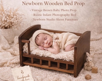 Cuna de madera hecha a mano para recién nacidos / Muebles rústicos vintage para fotografía de bebés