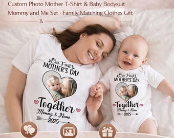 Custom Photo Mom & Baby Matching Outfit, Mommy and Me T-Shirt Bodysuit Set