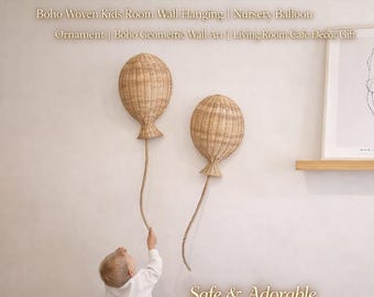 Decoración de pared de globos de bambú y ratán hechos a mano, arte infantil tejido estilo boho.