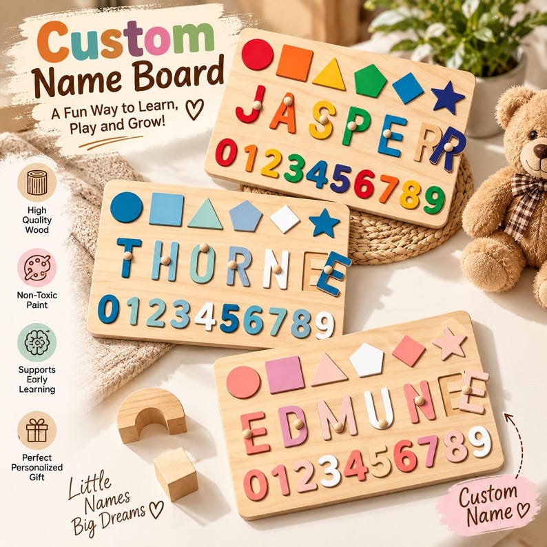 Personalized Wooden Letter Board, Custom Alphabet & Number Learning ...