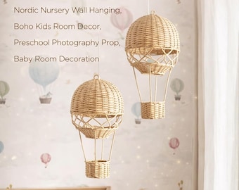 Globo aerostático de ratán tejido a mano para decoración de habitación infantil, estilo nórdico bohemio.